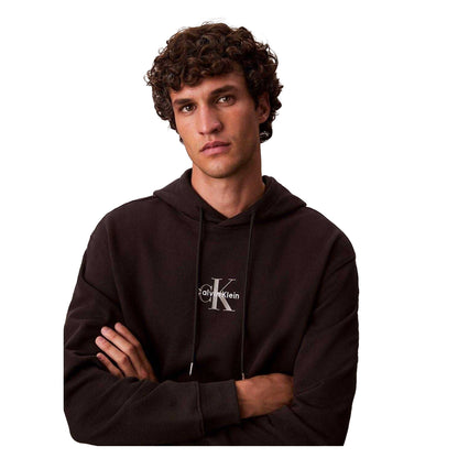 Black - Side - Calvin Klein Mens Monogram Long-Sleeved Hoodie