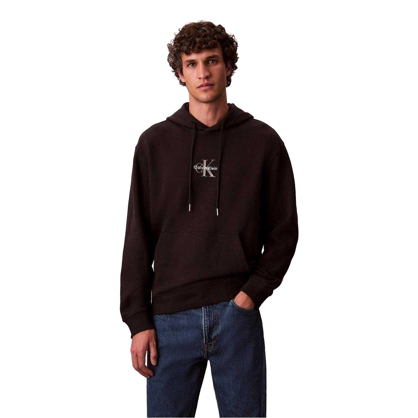 Black - Lifestyle - Calvin Klein Mens Monogram Long-Sleeved Hoodie