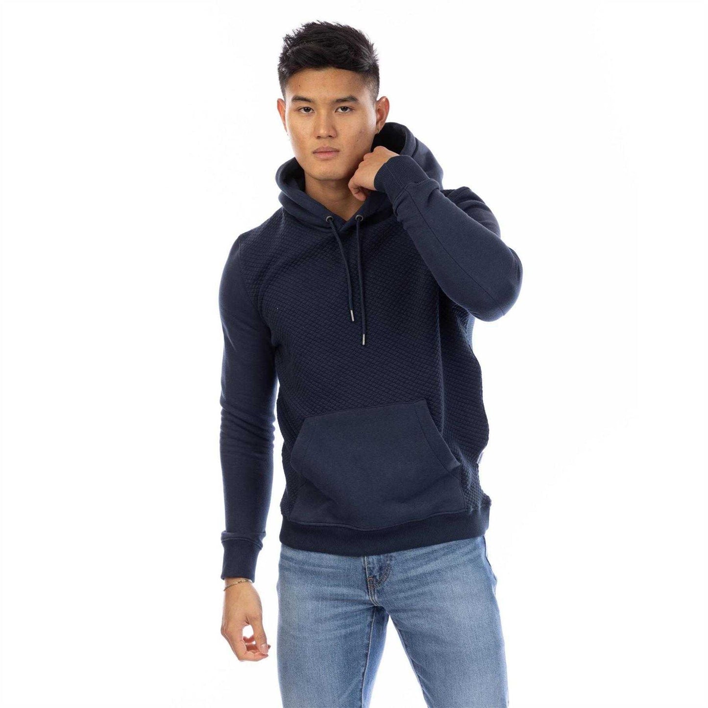 Dark Navy - Front - Peter Werth Mens Cotton Regular Hoodie