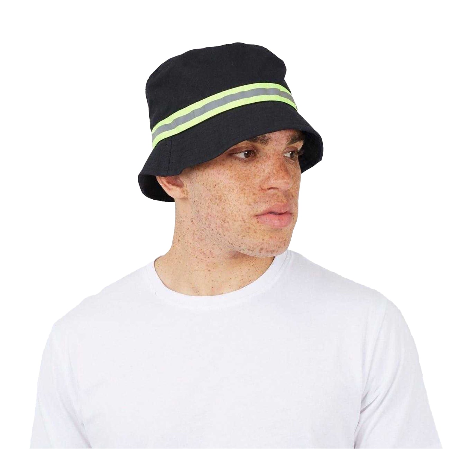 Black - Back - Brave Soul Mens Reflective Cotton Bucket Hat