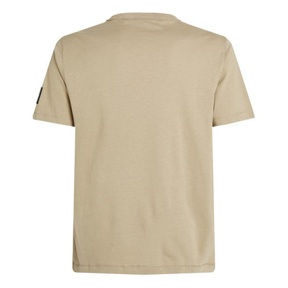 Khaki - Back - Calvin Klein Mens Badge Crew Neck Regular T-Shirt