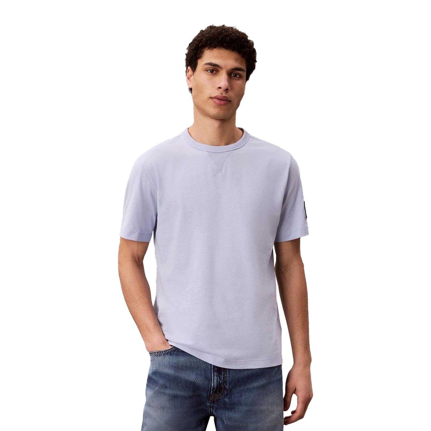 Blue Jean - Front - Calvin Klein Mens Badge Crew Neck Regular T-Shirt