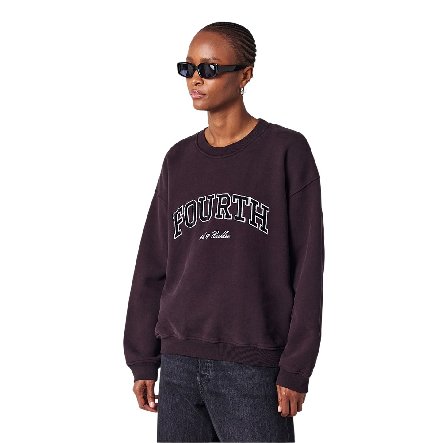 Chocolate - Side - 4th & Reckless Womens-Ladies Leon Arched Logo Sweatshirt