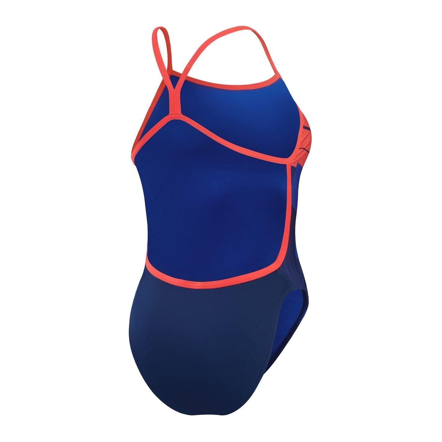 Blue - Back - Speedo Womens-Ladies Placement Star One Piece Swimsuit