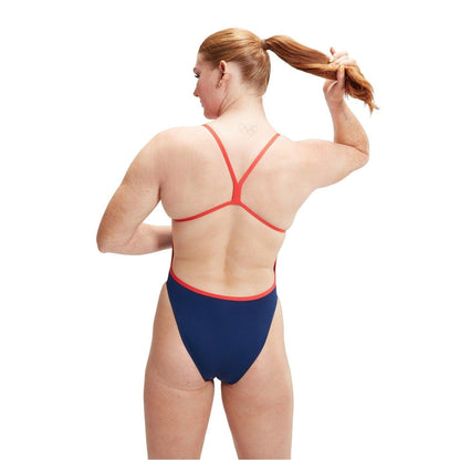 Blue - Lifestyle - Speedo Womens-Ladies Placement Star One Piece Swimsuit