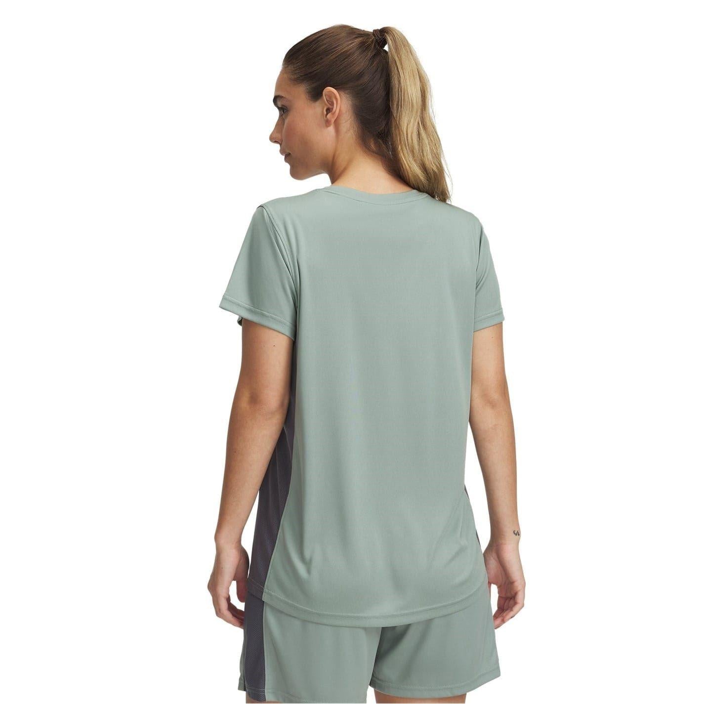 Green - Back - Under Armour Womens-Ladies Geometric Crew Neck Regular Training T-Shirt