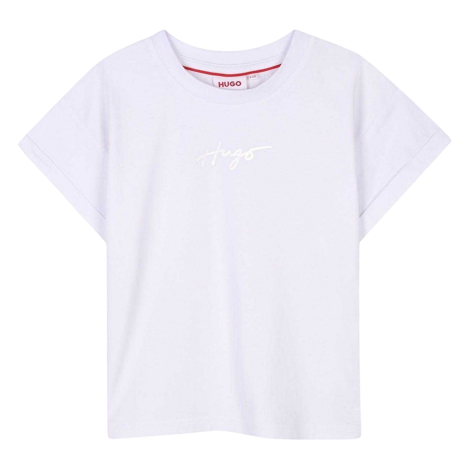 White - Front - Hugo Childrens-Kids Logo Regular T-Shirt