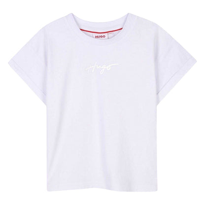 White - Front - Hugo Childrens-Kids Logo Regular T-Shirt