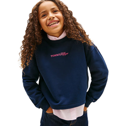 Night Navy - Side - Tommy Hilfiger Childrens-Kids Logo Crew Neck Sweatshirt