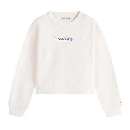 Antique White - Front - Tommy Hilfiger Childrens-Kids Logo Crew Neck Sweatshirt