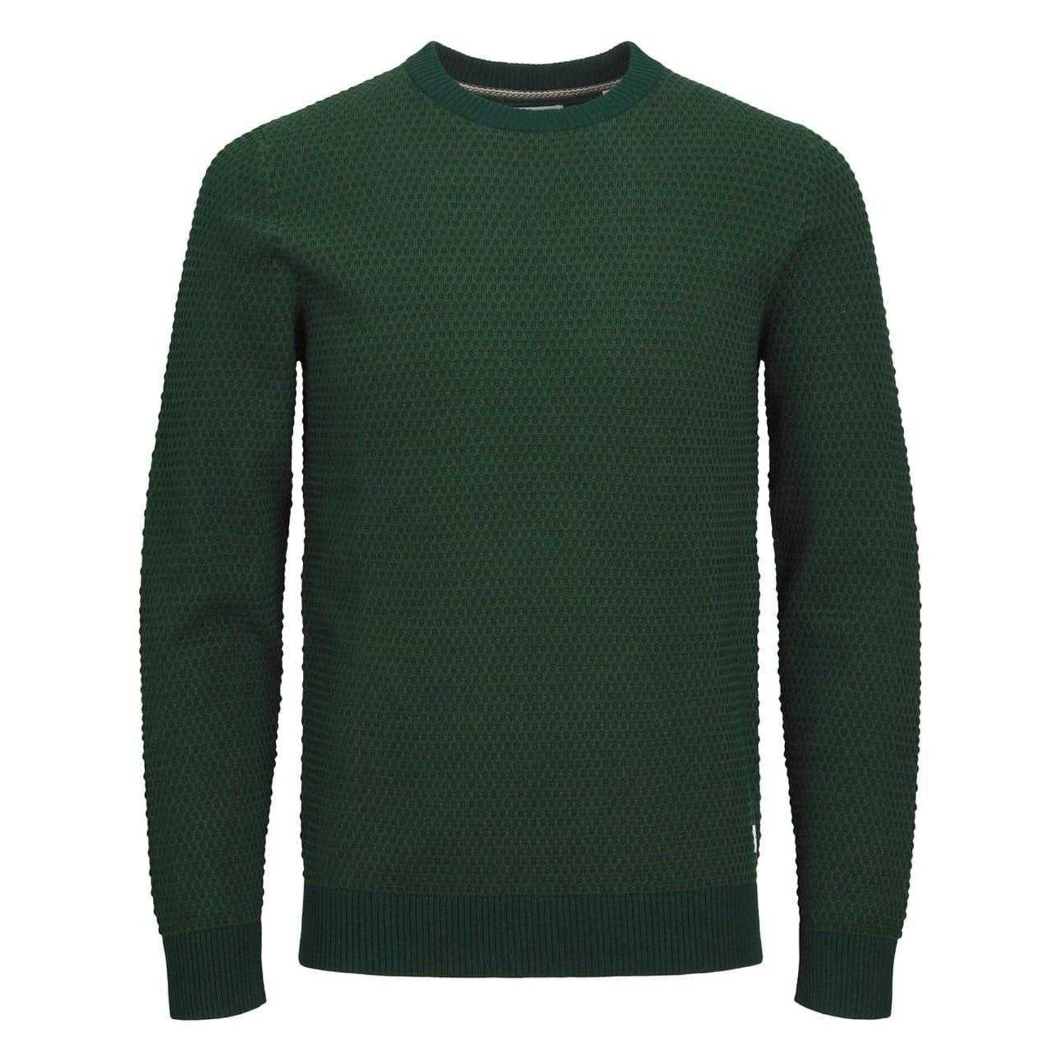 Mountain Green - Front - Jack And Jones Mens Textured Knit Regular Sweatshirt