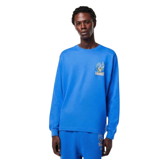 Blue - Front - Lacoste Unisex Adult Back Print Relaxed Fit Long-Sleeved T-Shirt