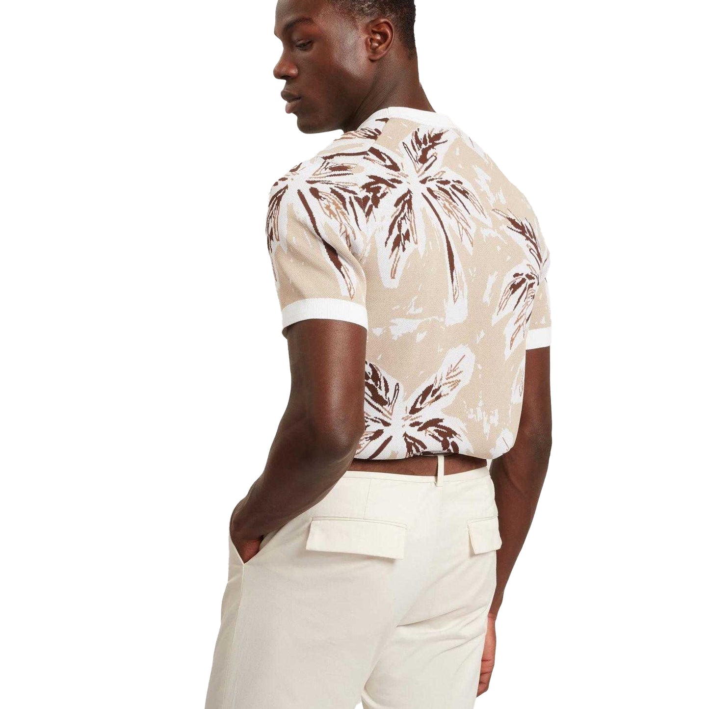 Taupe - Back - Ted Baker Mens Palm Knitted Short-Sleeved T-Shirt