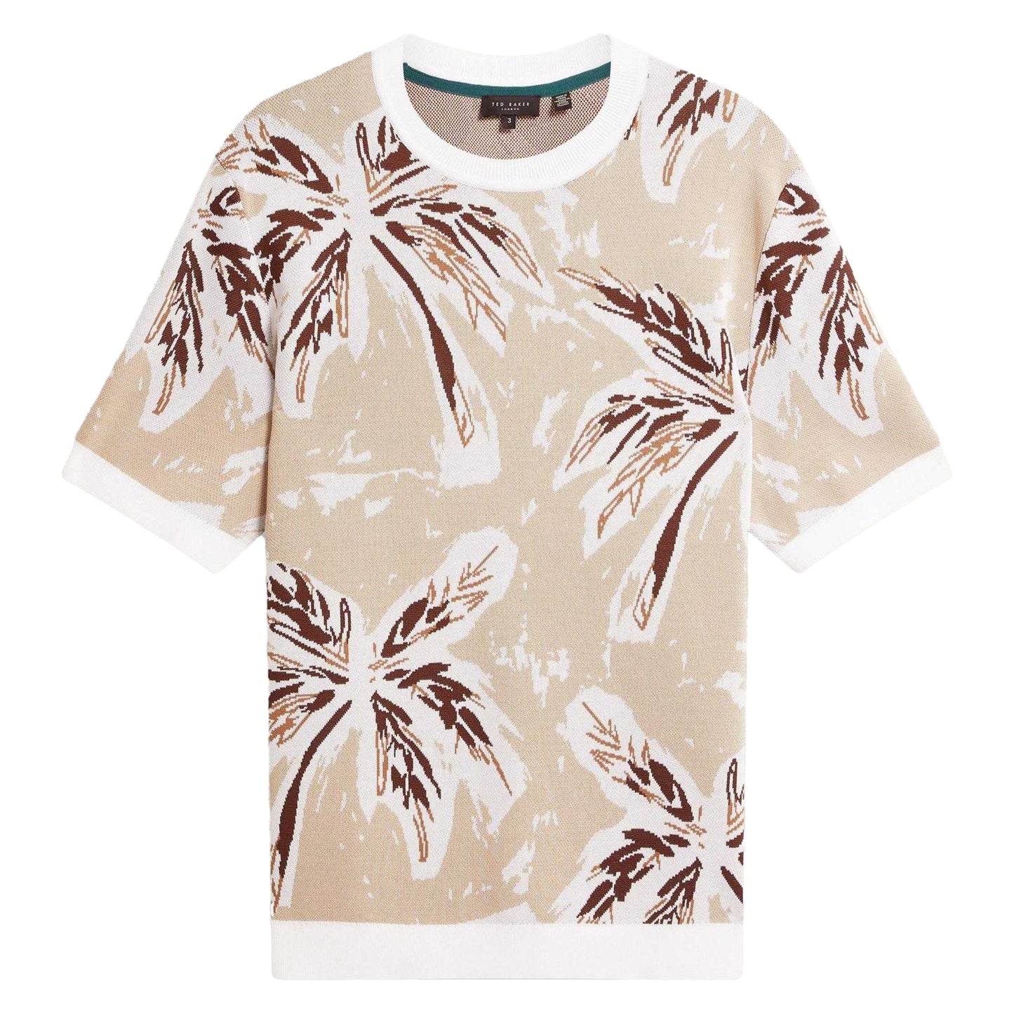 Taupe - Front - Ted Baker Mens Palm Knitted Short-Sleeved T-Shirt