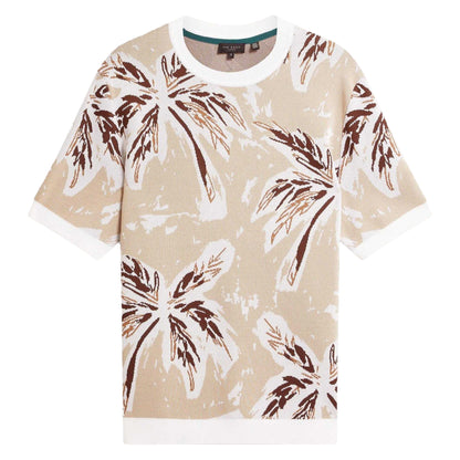 Taupe - Front - Ted Baker Mens Palm Knitted Short-Sleeved T-Shirt