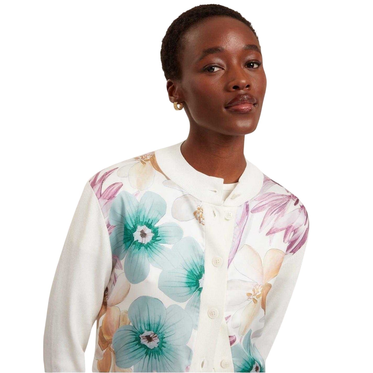 Ivory - Side - Ted Baker Womens-Ladies Floral Woven Cardigan