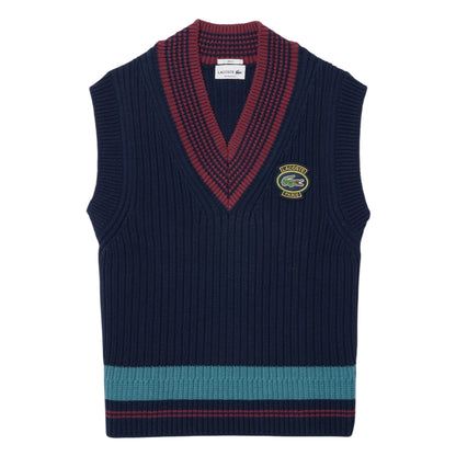 Navy - Front - Lacoste Unisex Adult Badge Knitted Regular Sweater Vest