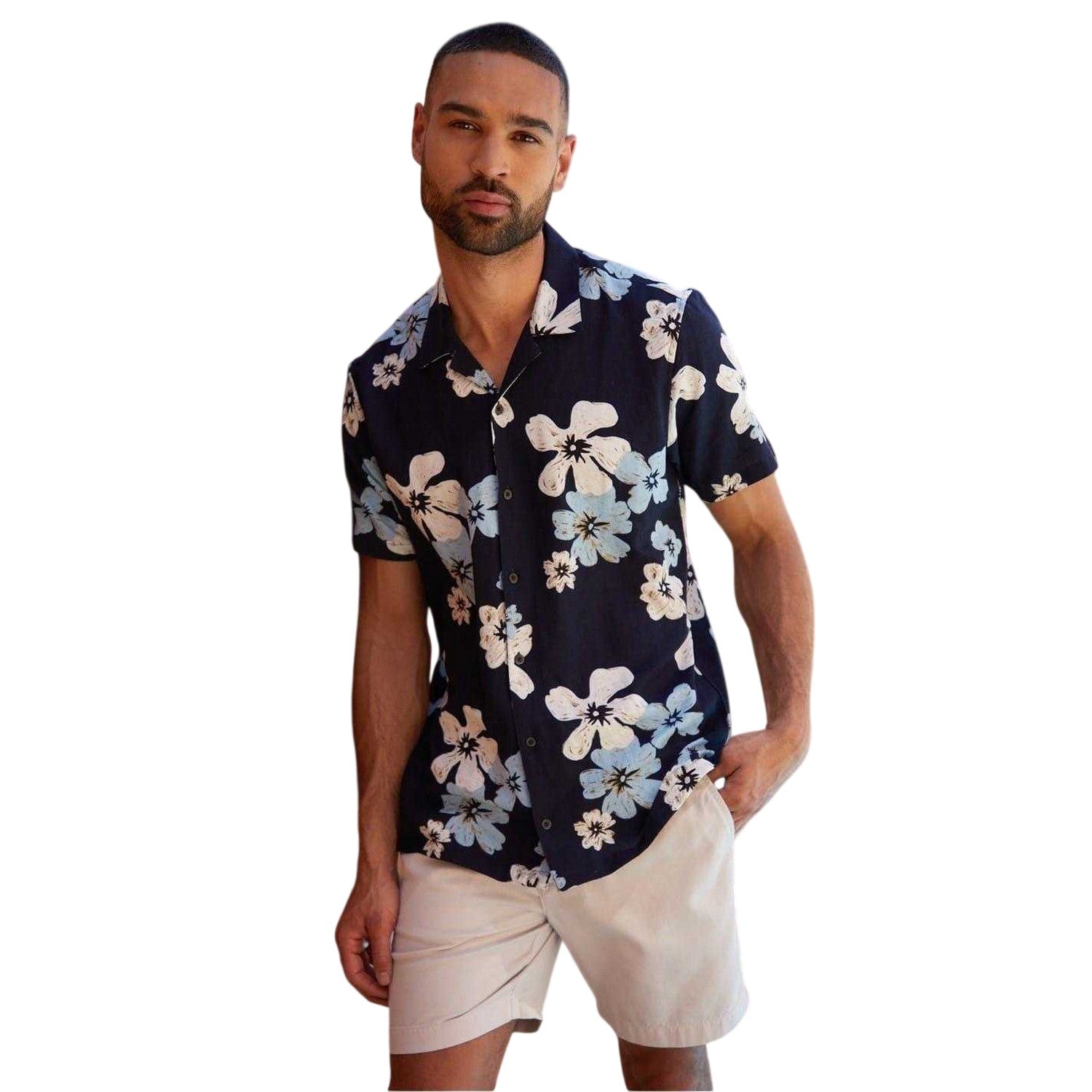 Black - Front - Threadbare Mens Floral All-Over Print Regular Short-Sleeved Shirt