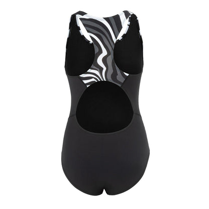 Black-White - Back - Slazenger Womens-Ladies Wave Pattern One Piece Swimsuit