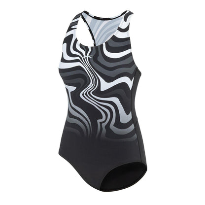 Black-White - Side - Slazenger Womens-Ladies Wave Pattern One Piece Swimsuit