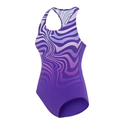 Purple - Side - Slazenger Womens-Ladies Wave Pattern One Piece Swimsuit