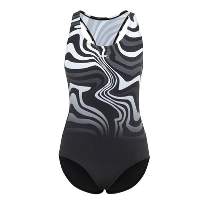 Black-White - Front - Slazenger Womens-Ladies Wave Pattern One Piece Swimsuit