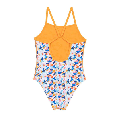 Purple - Back - Slazenger Girls Abstract Spaghetti Strap One Piece Swimsuit