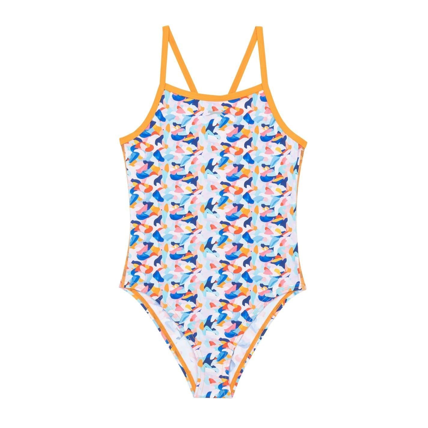 Purple - Front - Slazenger Girls Abstract Spaghetti Strap One Piece Swimsuit