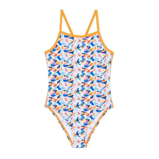 Purple - Front - Slazenger Girls Abstract Spaghetti Strap One Piece Swimsuit