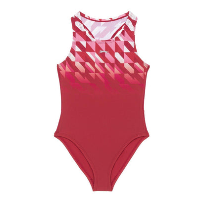Pink - Front - Slazenger Girls Challenge Tech Geometric Pattern One Piece Swimsuit