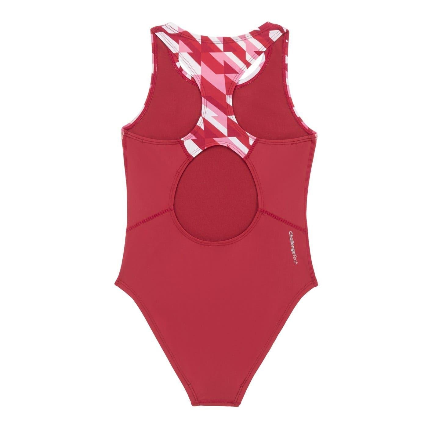 Pink - Back - Slazenger Girls Challenge Tech Geometric Pattern One Piece Swimsuit
