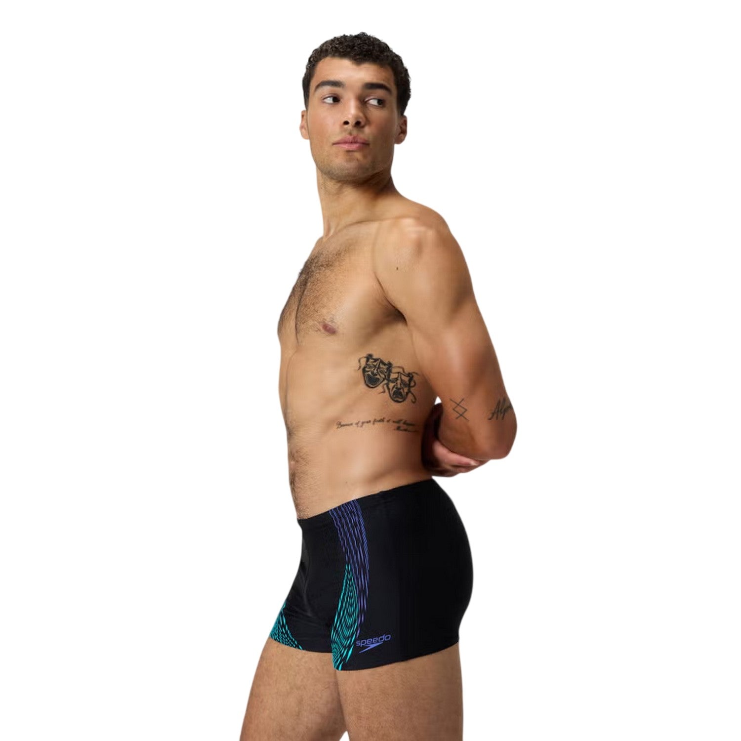 Black-Cobalt - Side - Speedo Mens Graphic Print Swim Shorts