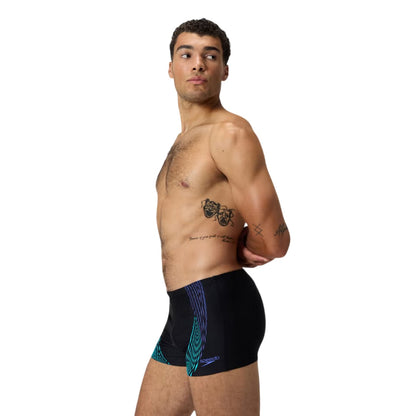 Black-Cobalt - Side - Speedo Mens Graphic Print Swim Shorts