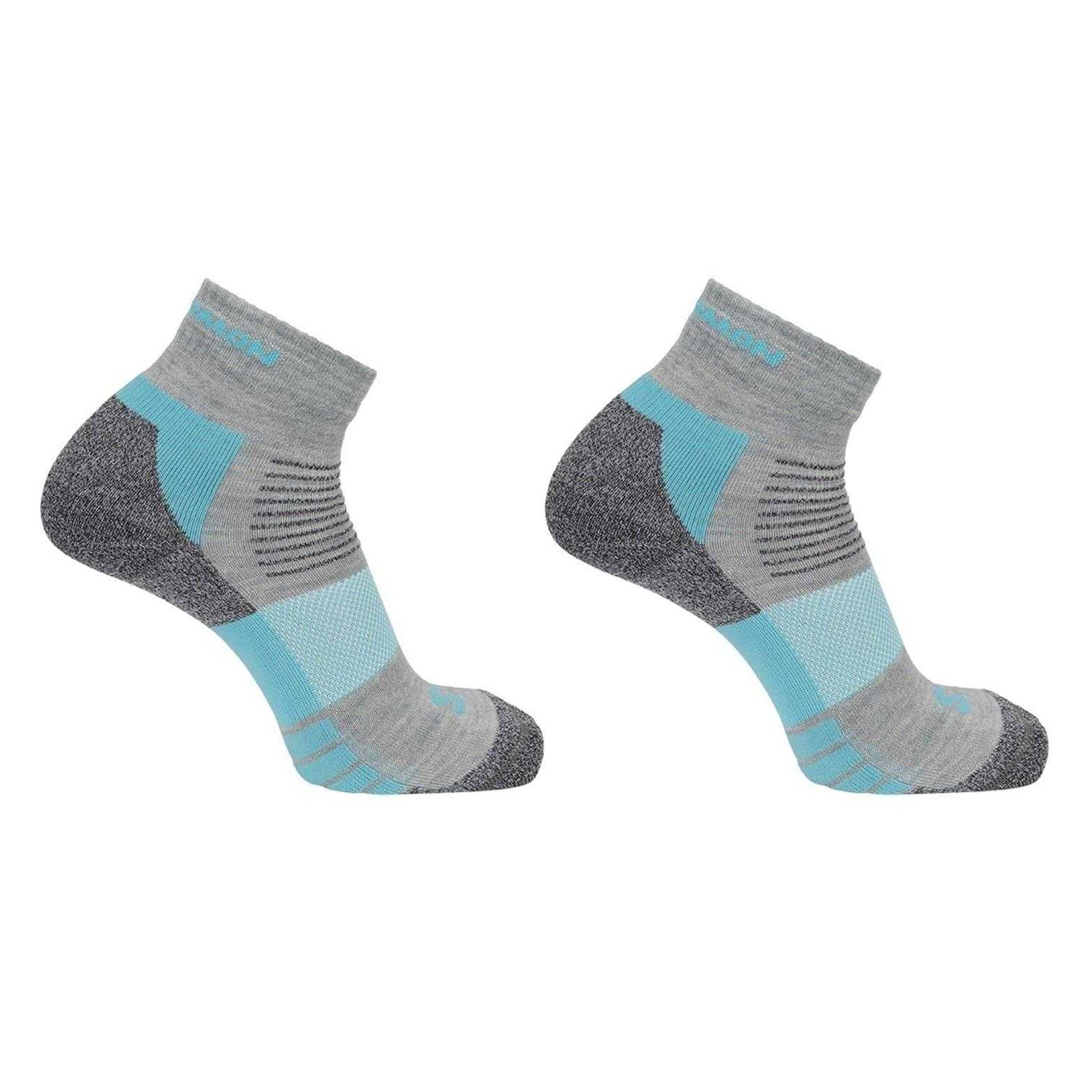 Grey-Blue - Front - Salomon Mens Merino Wool Ankle Socks (Pack of 2)