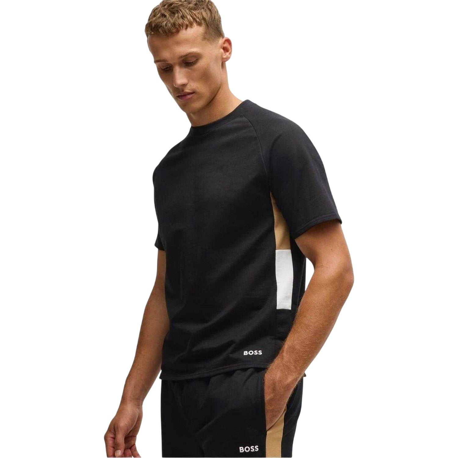 Black - Side - Boss Mens Colour Block Regular T-Shirt