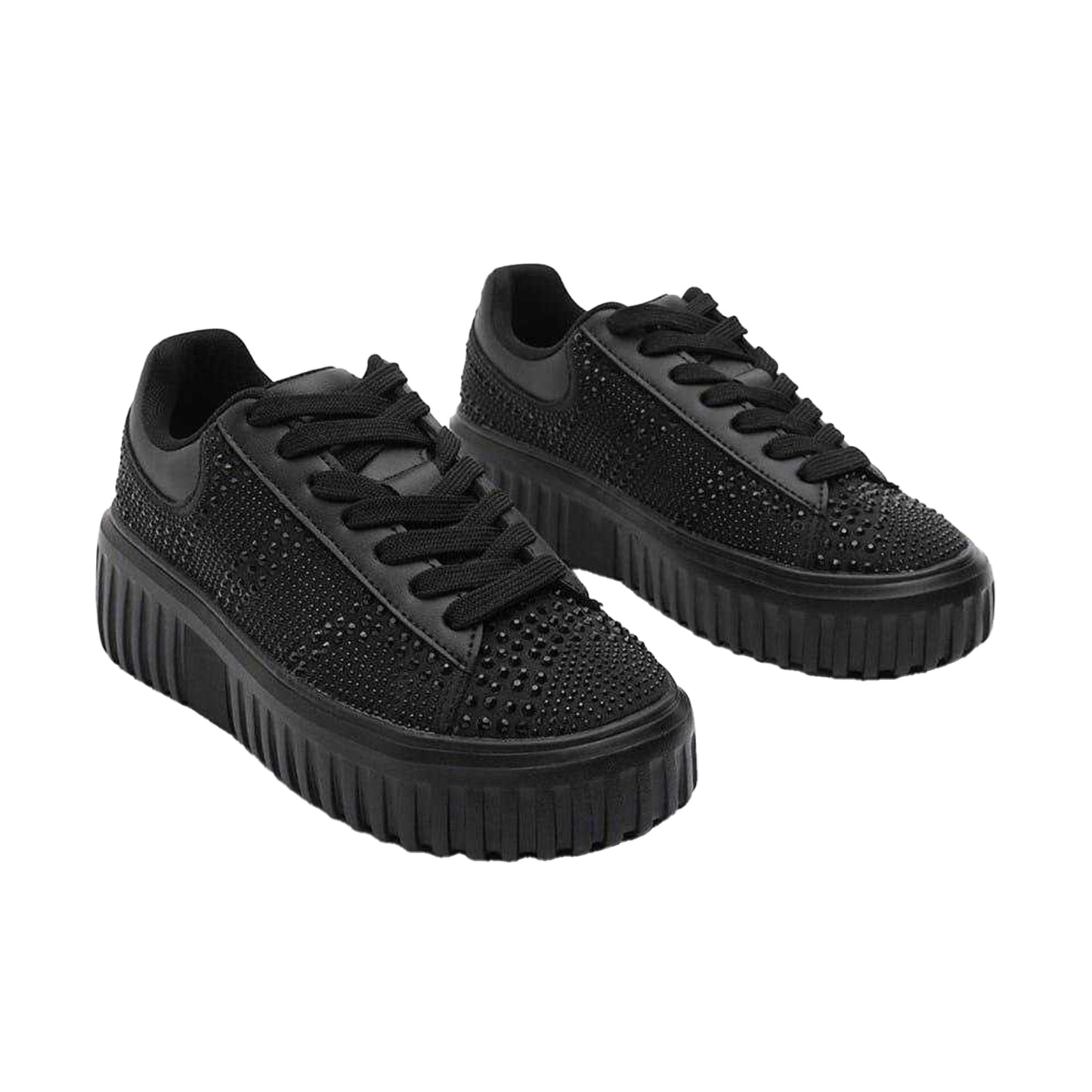 Black - Side - Where´s That From Womens-Ladies Diamante Diamante Trainers