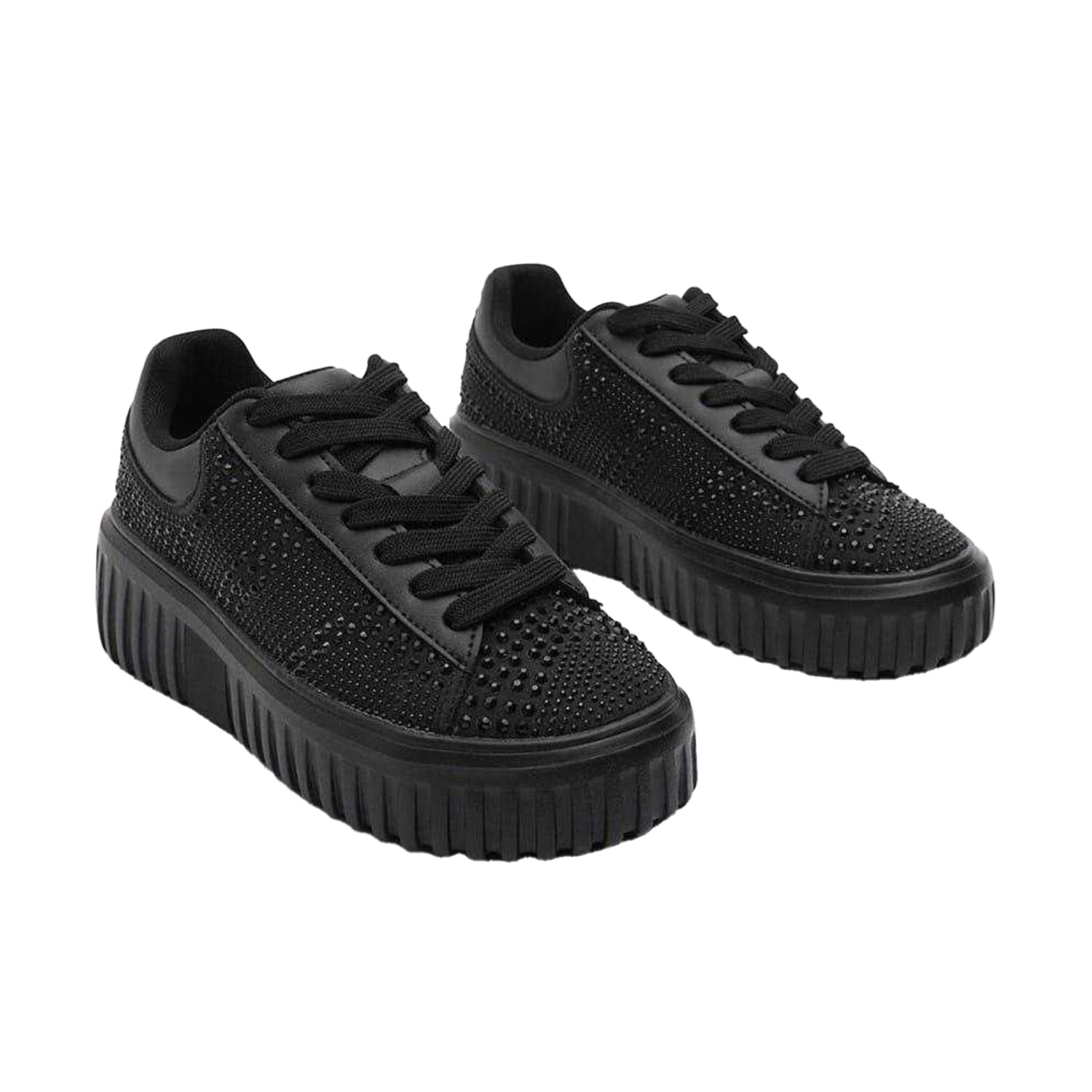Black - Side - Where´s That From Womens-Ladies Diamante Diamante Trainers