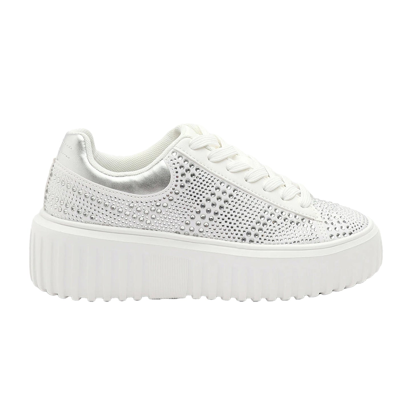 White - Front - Where´s That From Womens-Ladies Diamante Diamante Trainers