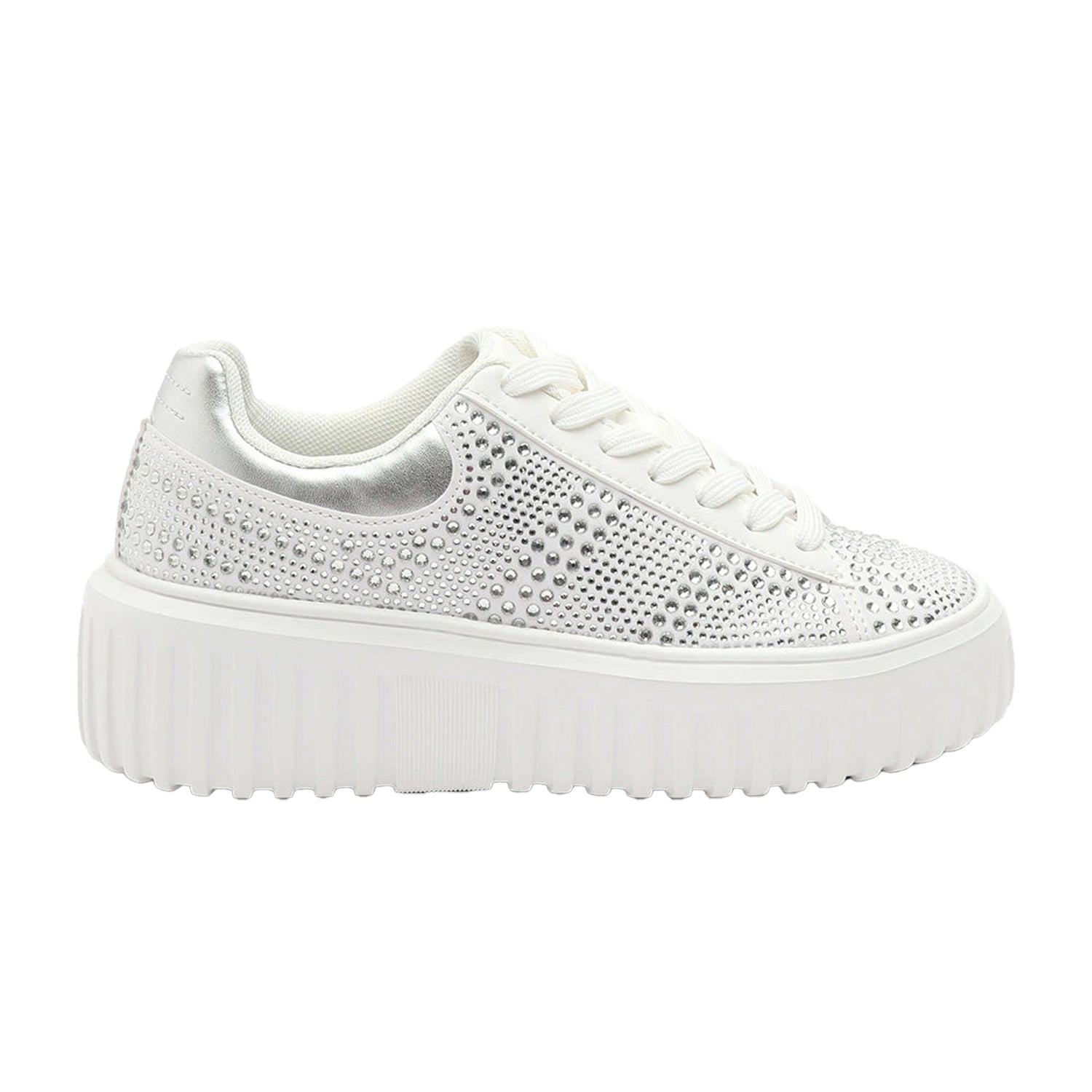 White - Front - Where´s That From Womens-Ladies Diamante Diamante Trainers