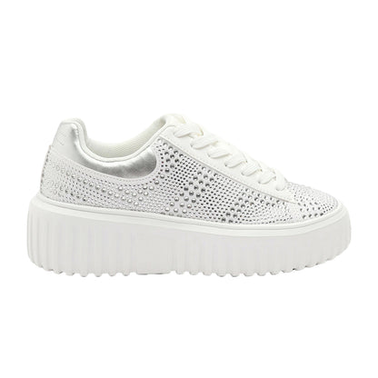 White - Front - Where´s That From Womens-Ladies Diamante Diamante Trainers