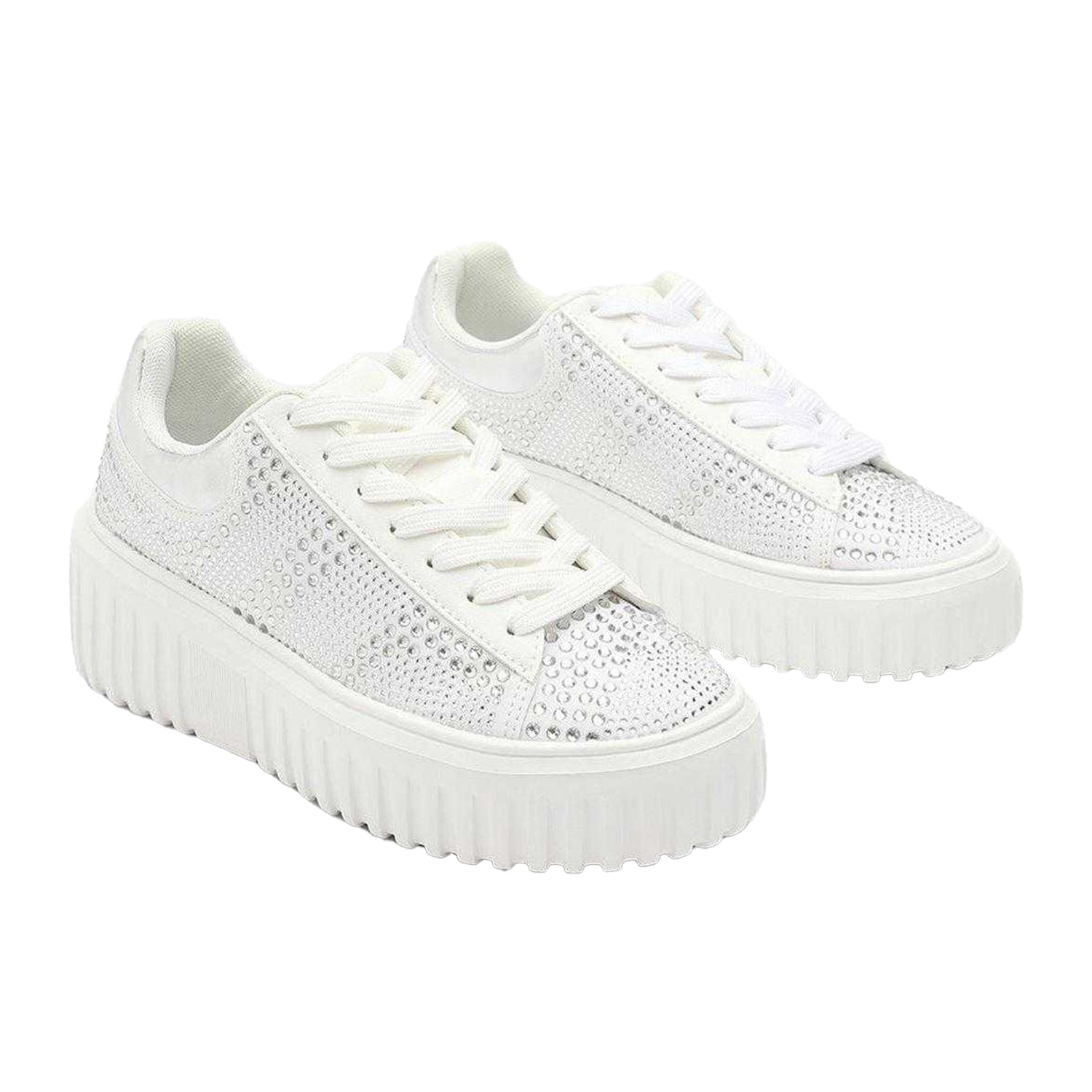 White - Side - Where´s That From Womens-Ladies Diamante Diamante Trainers