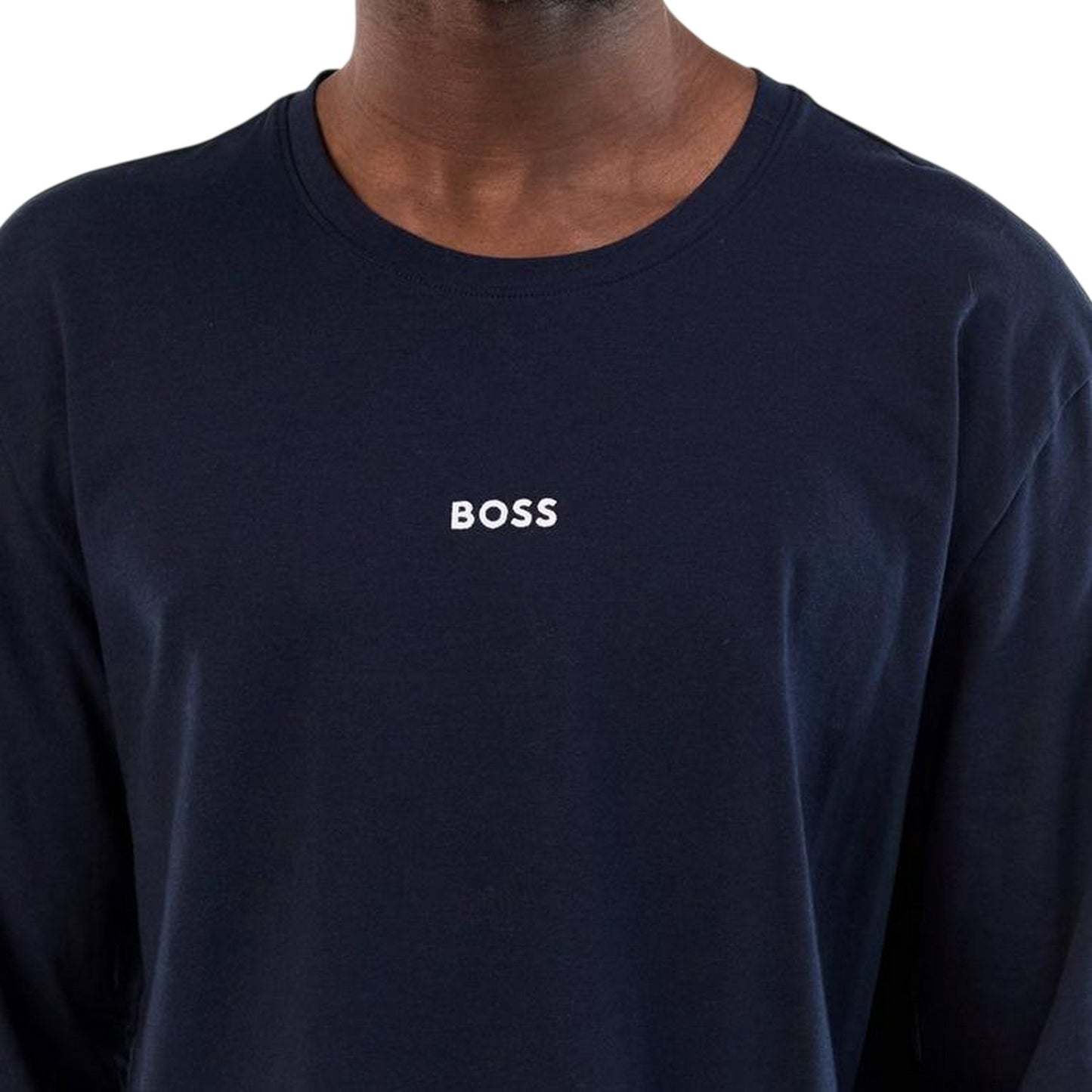 Blue Check - Side - Boss Mens Logo Long-Sleeved Holiday T-Shirt