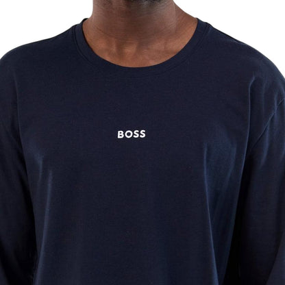 Blue Check - Side - Boss Mens Logo Long-Sleeved Holiday T-Shirt