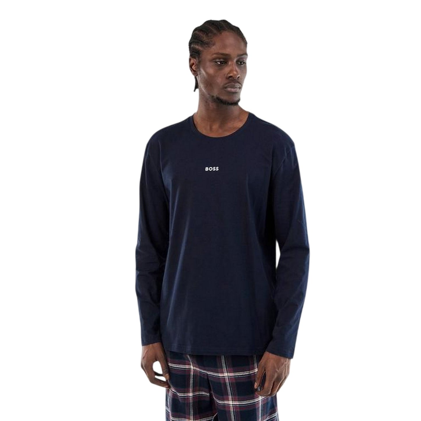 Blue Check - Lifestyle - Boss Mens Logo Long-Sleeved Holiday T-Shirt