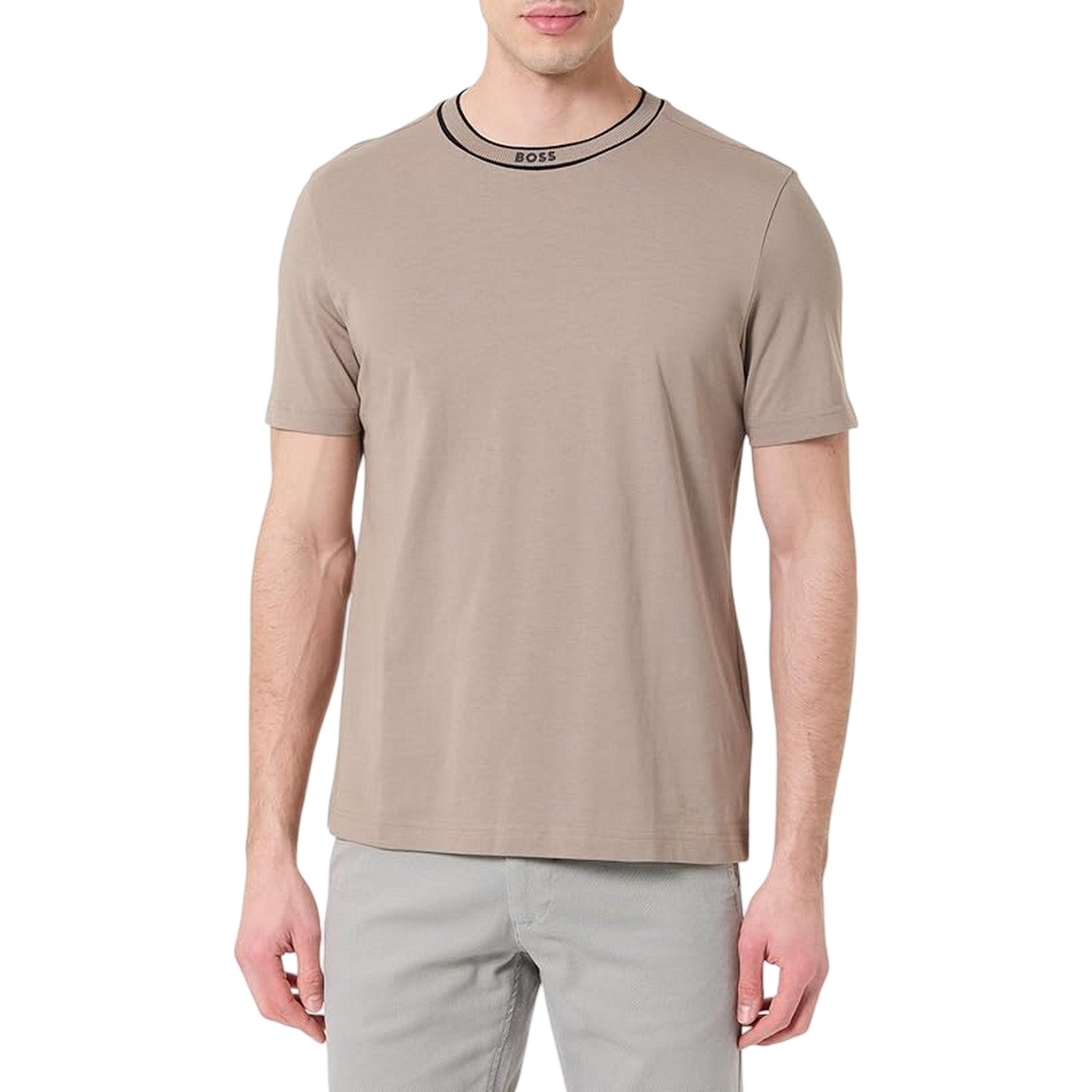 Light Beige - Side - Boss Mens Crew Neck Regular T-Shirt