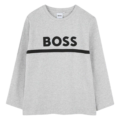Grey - Front - Boss Boys Logo Long-Sleeved T-Shirt