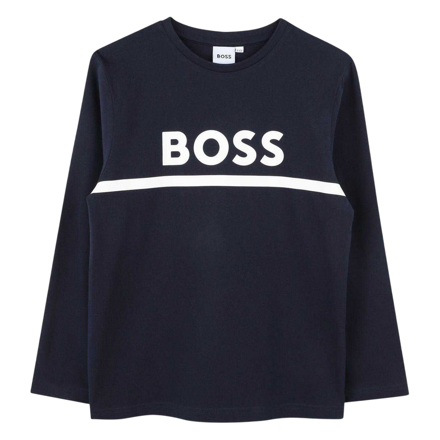 Navy - Front - Boss Boys Logo Long-Sleeved T-Shirt