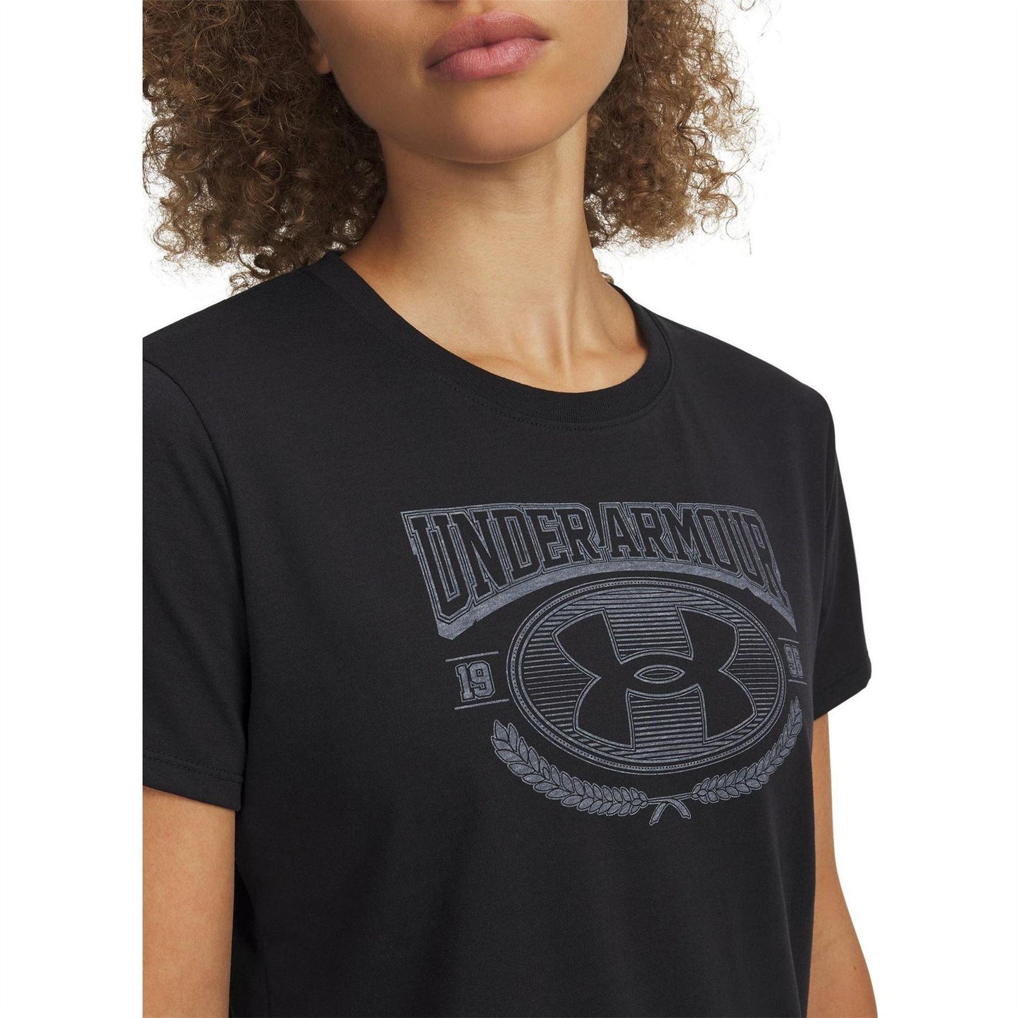 Black-White - Side - Under Armour Womens-Ladies Varsity T-Shirt