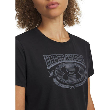 Black-White - Side - Under Armour Womens-Ladies Varsity T-Shirt