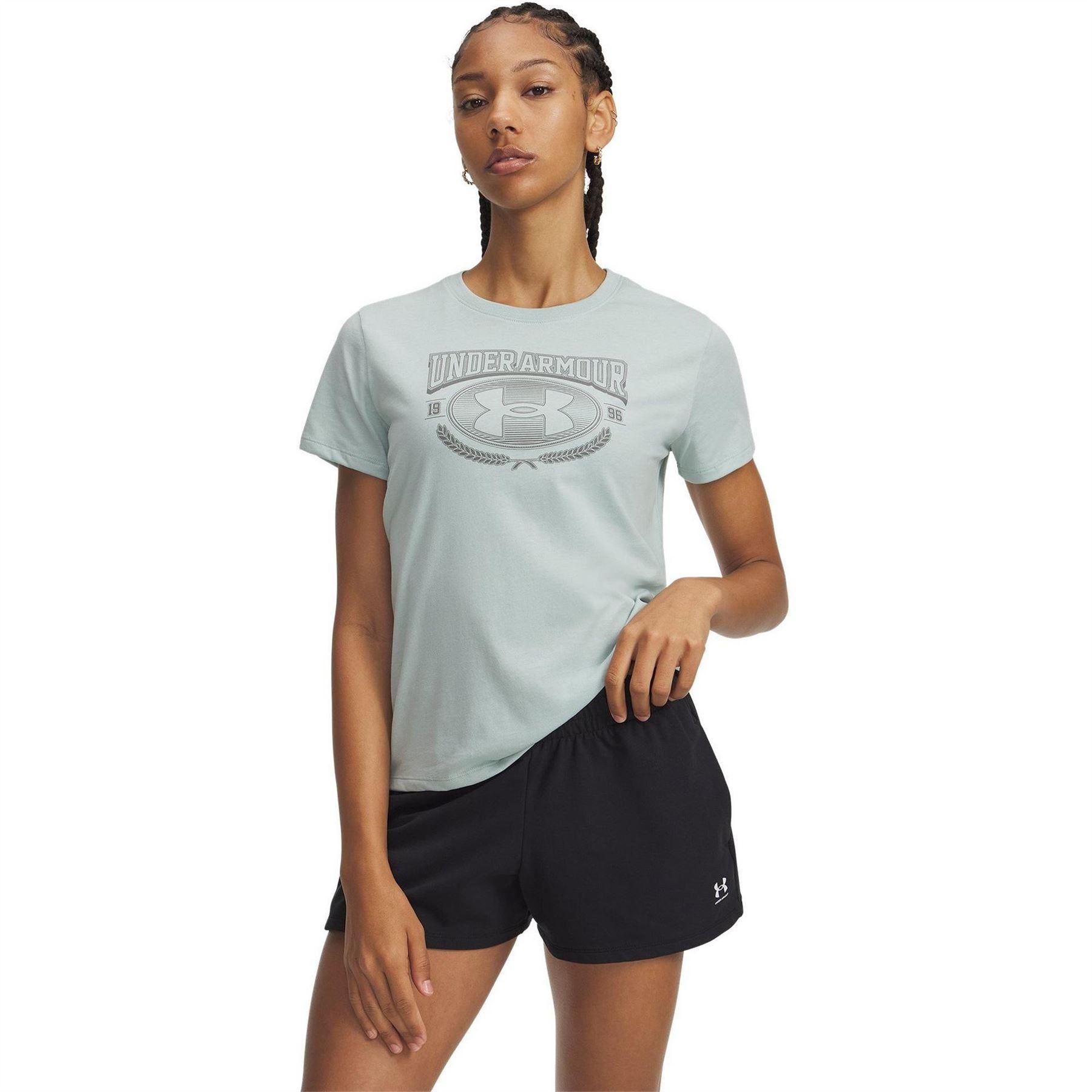 Blue-Green - Front - Under Armour Womens-Ladies Varsity T-Shirt